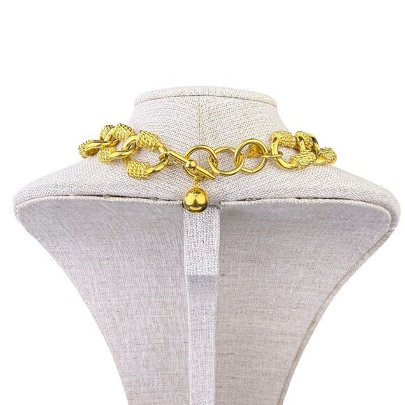 Anne Klein Women’s Gold Tone Metal Link Necklace Textured Statement Jewelry - Picture 2 of 4